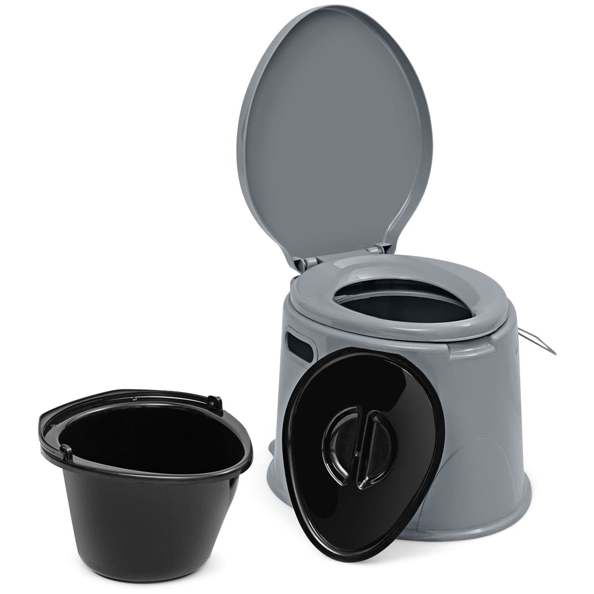CostwayToilette Portable pour Camping et Extérieur avec Seau Intérieur 5L Poignées Capacité 200kg en PP 41x49x34cm Gris
