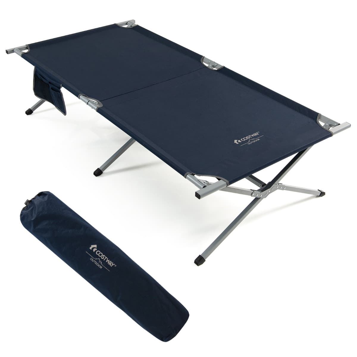 CostwayLit de Camping Pliable de Marque Tangkula avec Sac de Transport Poche de Rangement Camping-car Plage Bureau Bleu