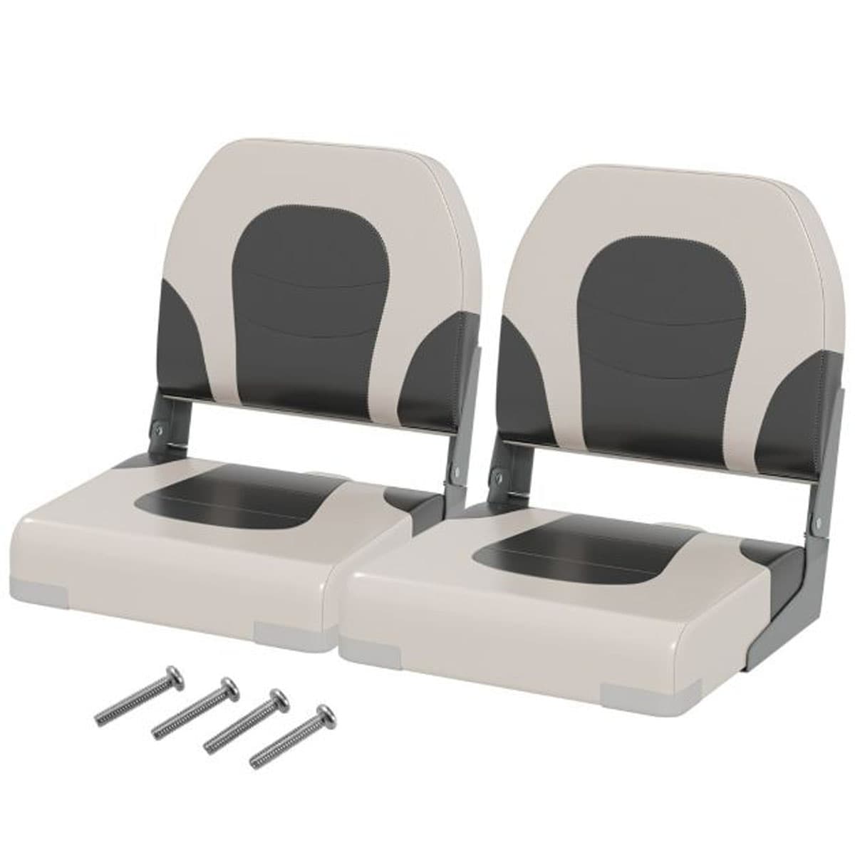 CostwaySiège de Bateau Pliante Lot de 2 Assise et Dossier Rembourrés Siège de Pêche avec 4 Boulons Cuir Synthétique Imperméable Gris
