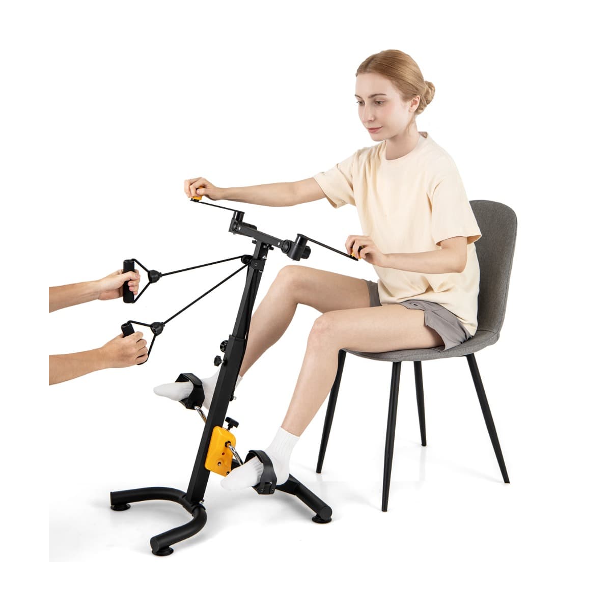 CostwayVélo D'appartement à Pédales Pliable Résistance Réglable avec Fonction D'étirement Entraînement du Membre Supérieur et Coordination Hauteur